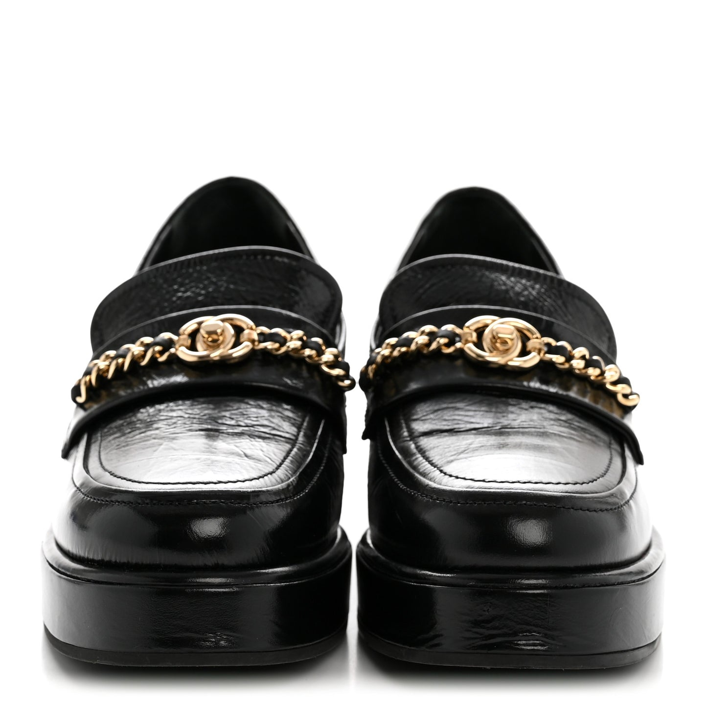 Shiny Calfskin Logo Loafers 38 Black