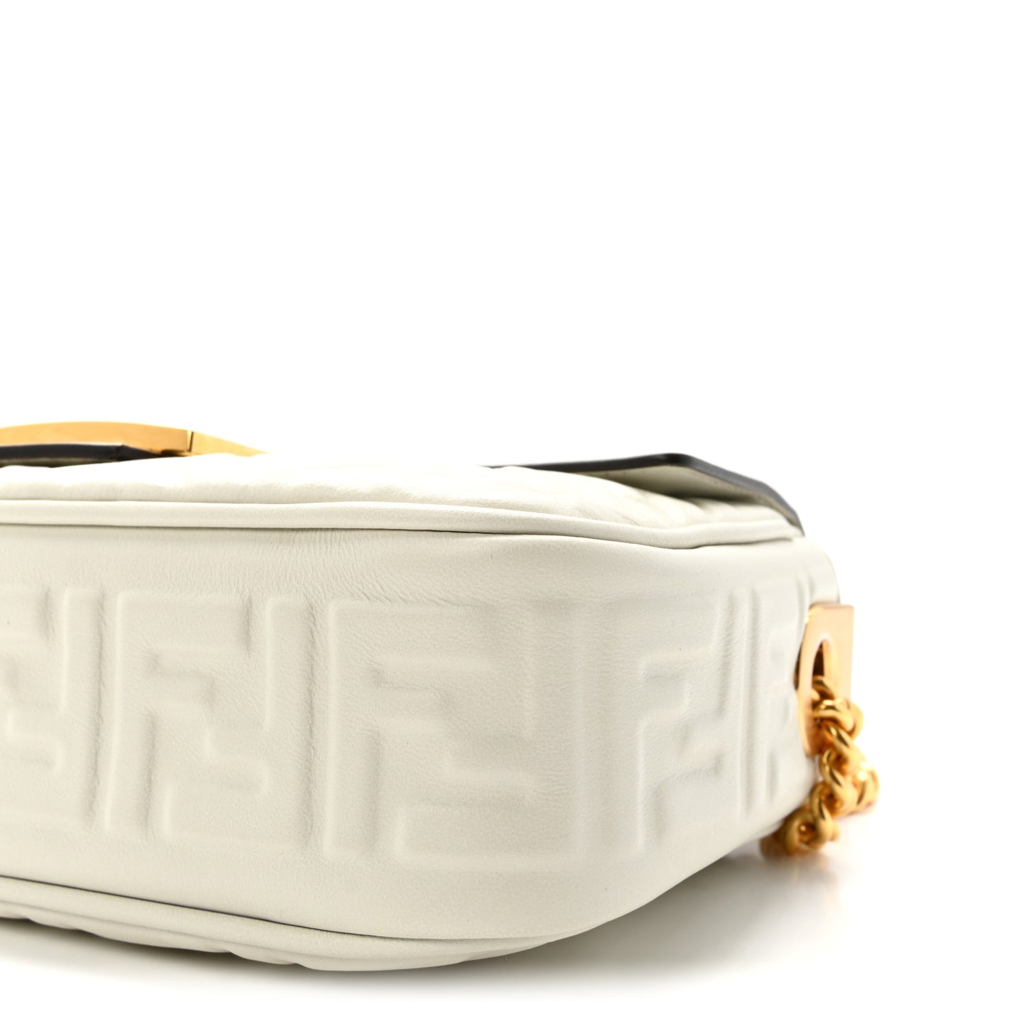 Nappa Small FF Embossed Midi Chain Baguette White