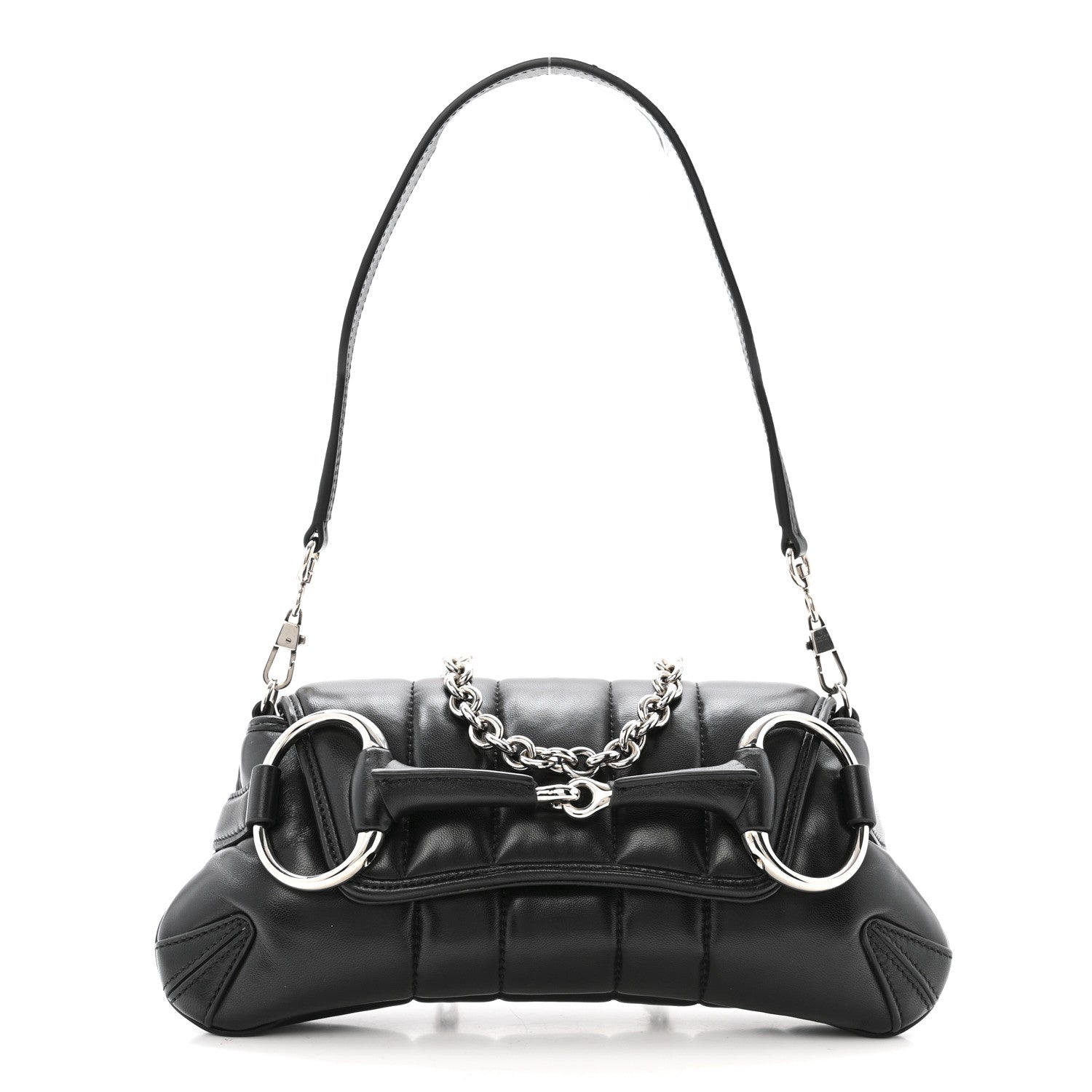 Gucci Nappa Vertical Matelasse Small Maxi Horsebit Chain Shoulder Bag Black 1 of 13
