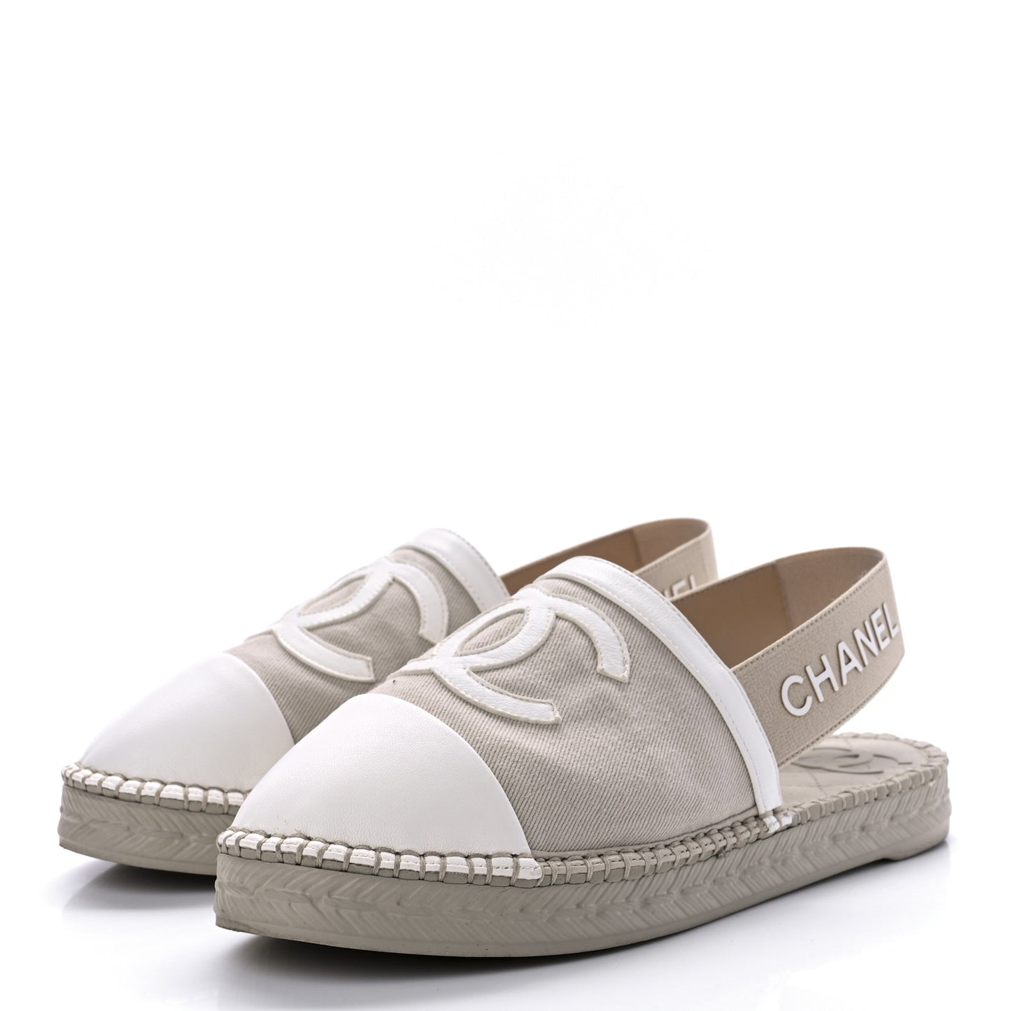 Canvas Lambskin CC Slingback Espadrilles 35 Beige White