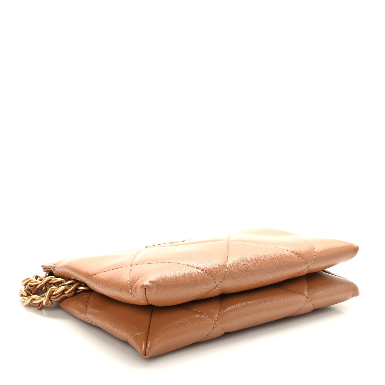 Chanel Shiny Goatskin Quilted Small Chanel 19 Pouch With Handle Clutch Brown 4 of 9
