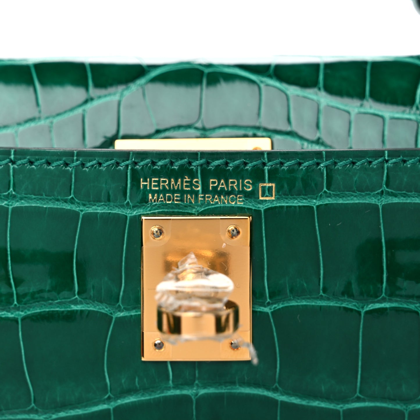 Shiny Alligator Mini Kelly Sellier 20 Vert Emeraude