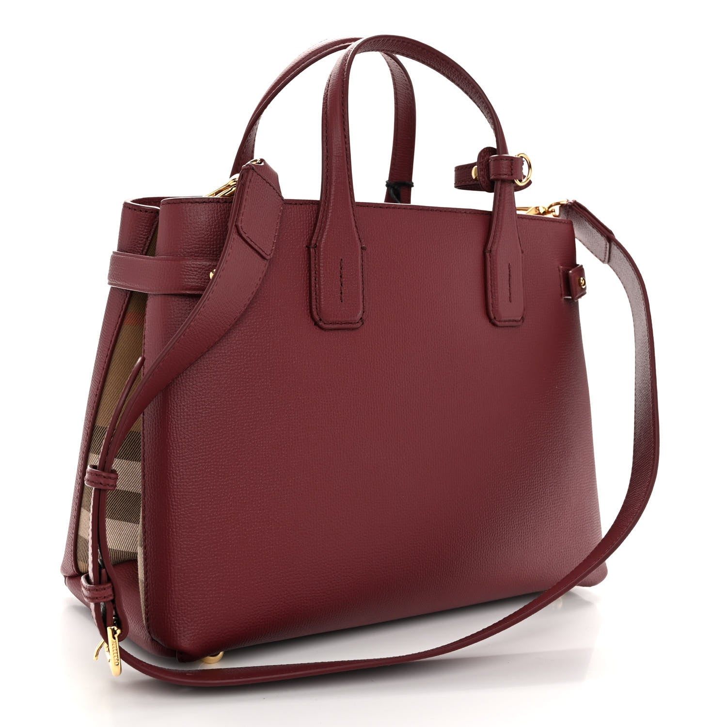 Burberry Grainy Calfskin House Check Medium Banner Tote Mahogany Red 3 of 9