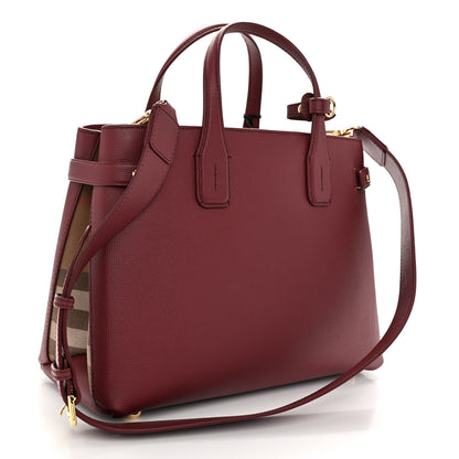 Burberry Grainy Calfskin House Check Medium Banner Tote Mahogany Red 3 of 9
