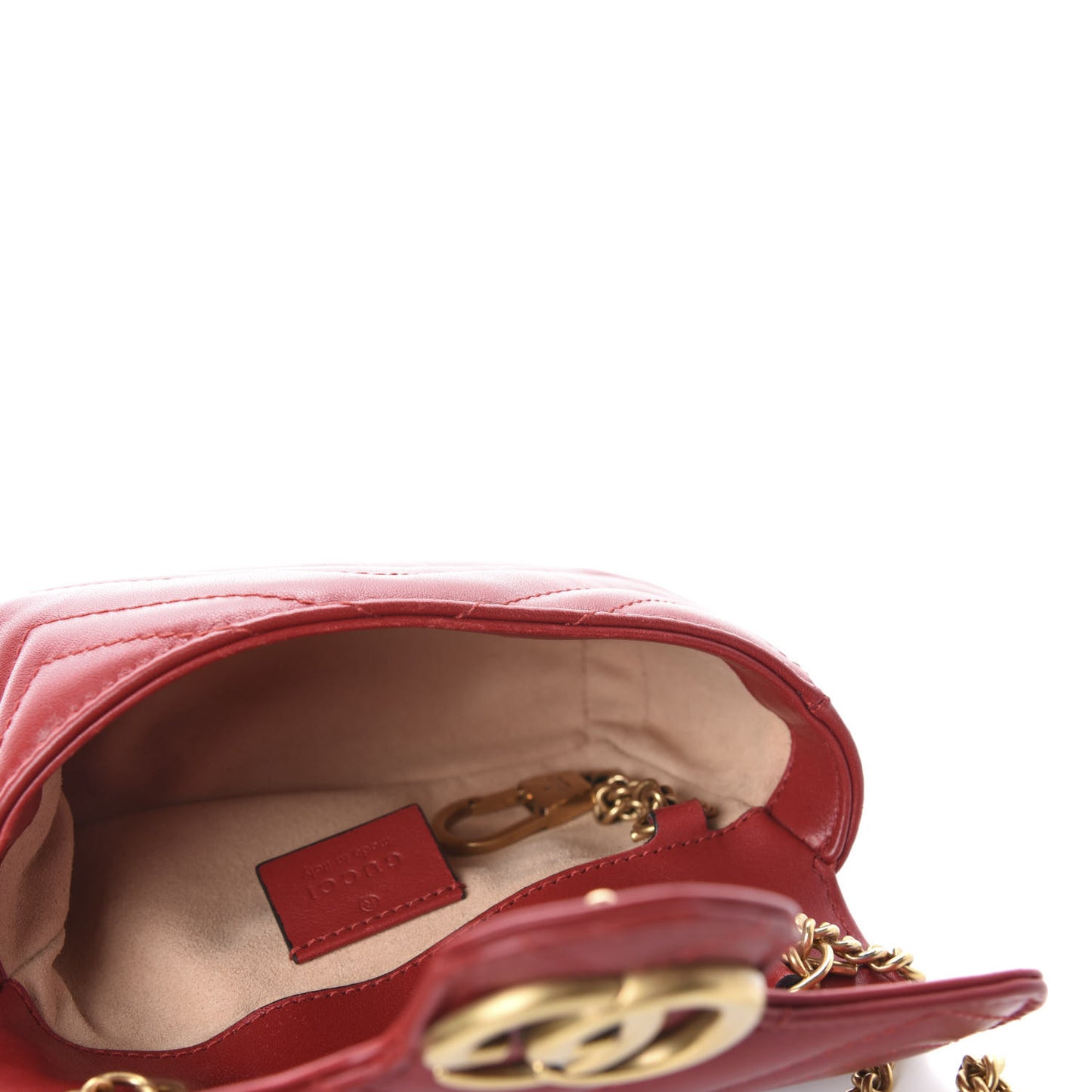 Calfskin Matelasse Super Mini GG Marmont Shoulder Bag Hibiscus Red