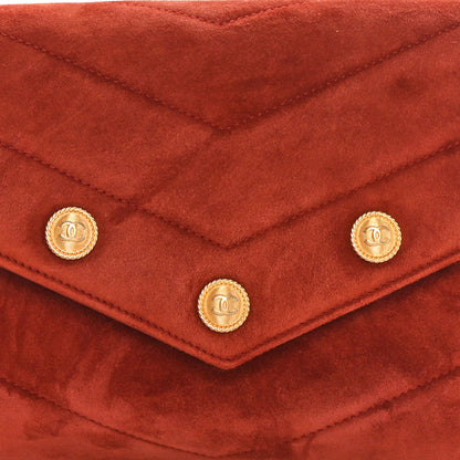 Chanel Suede Chevron Quilted Mini CC Button Clutch Red 8 of 10