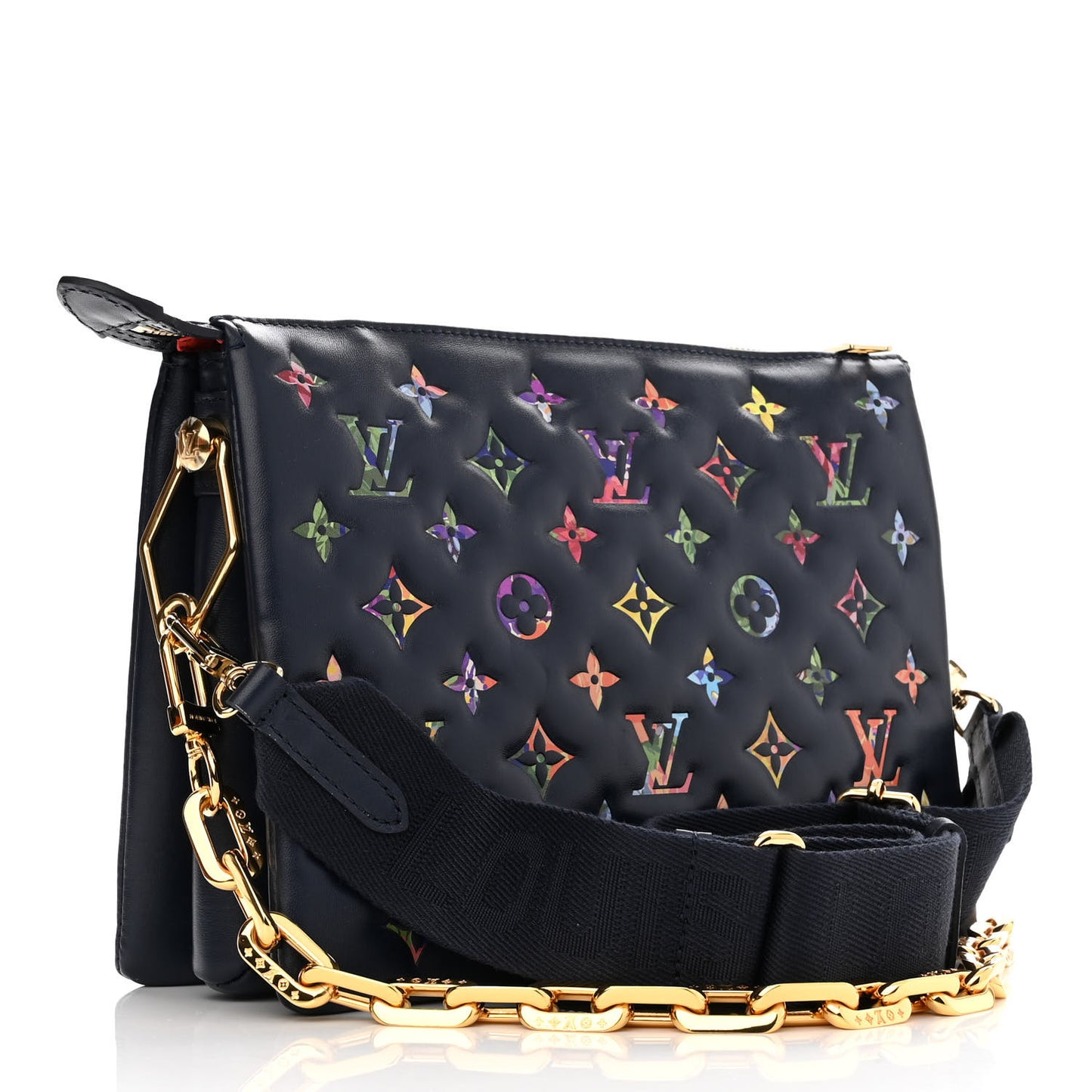 Lambskin Embossed Monogram LV Garden Coussin PM Navy