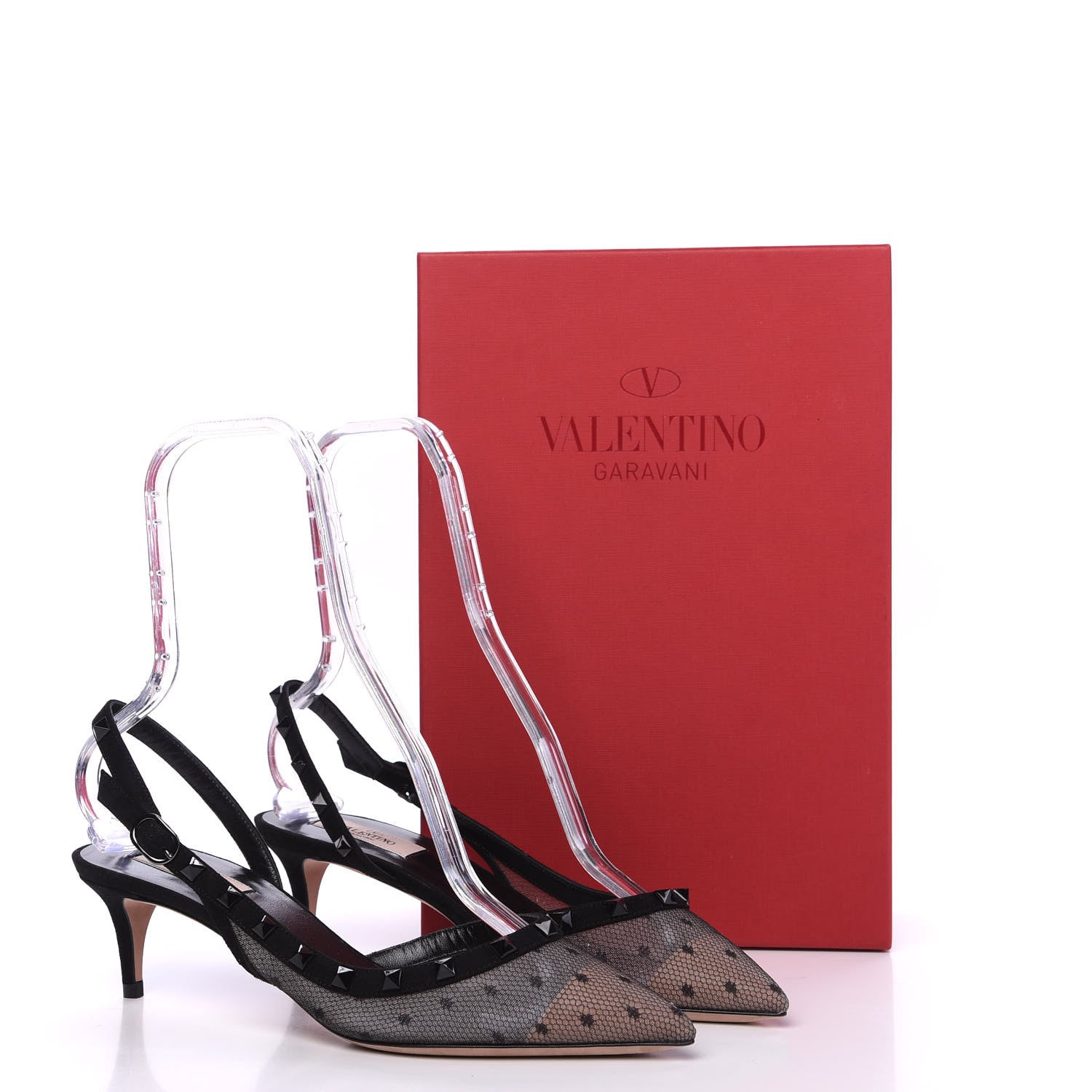 Valentino Garavani Mesh Point d'Esprit Rockstud Half D'Orsay Slingback 50mm Pumps 40 Black 8 of 8