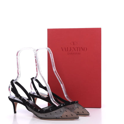 Valentino Garavani Mesh Point d'Esprit Rockstud Half D'Orsay Slingback 50mm Pumps 40 Black 8 of 8