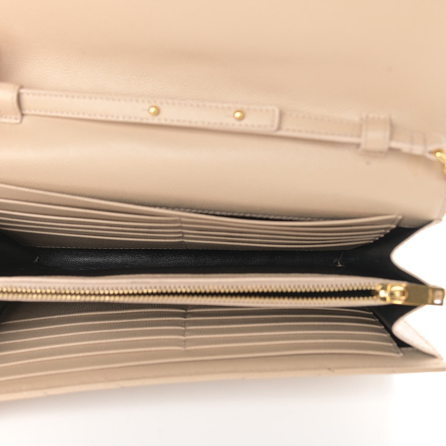 Saint Laurent Grain De Poudre Matelasse Chevron Monogram Chain Wallet Dark Beige 5 of 13