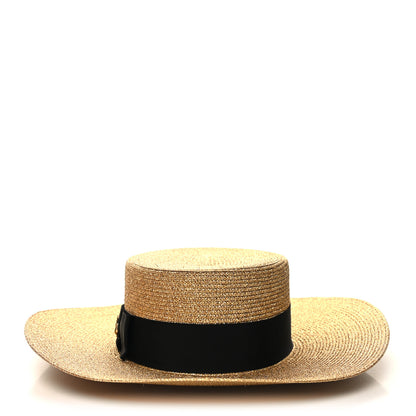 Gucci Glittered Straw Grosgrain Wide Brim Hat S Gold Black 2 of 8