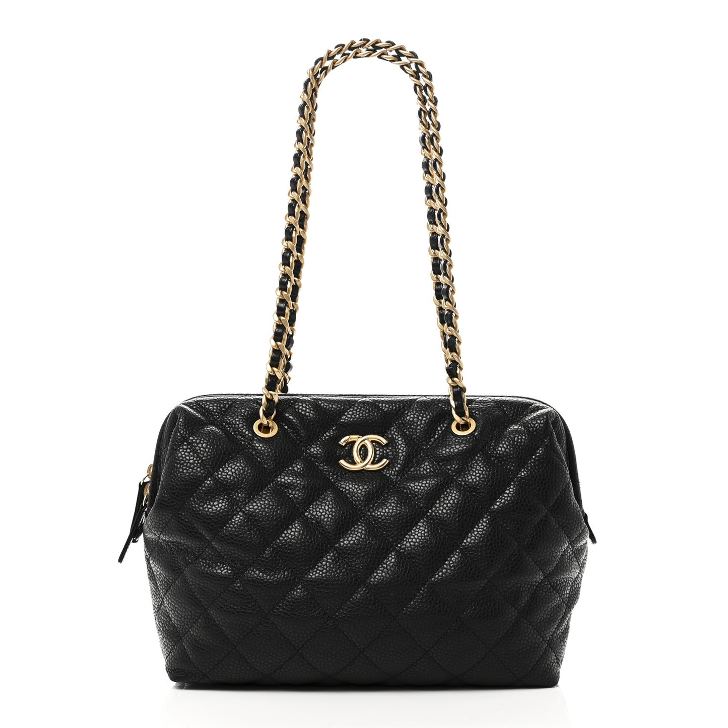 Shiny Caviar Quilted Large Bowling Bag Black Black