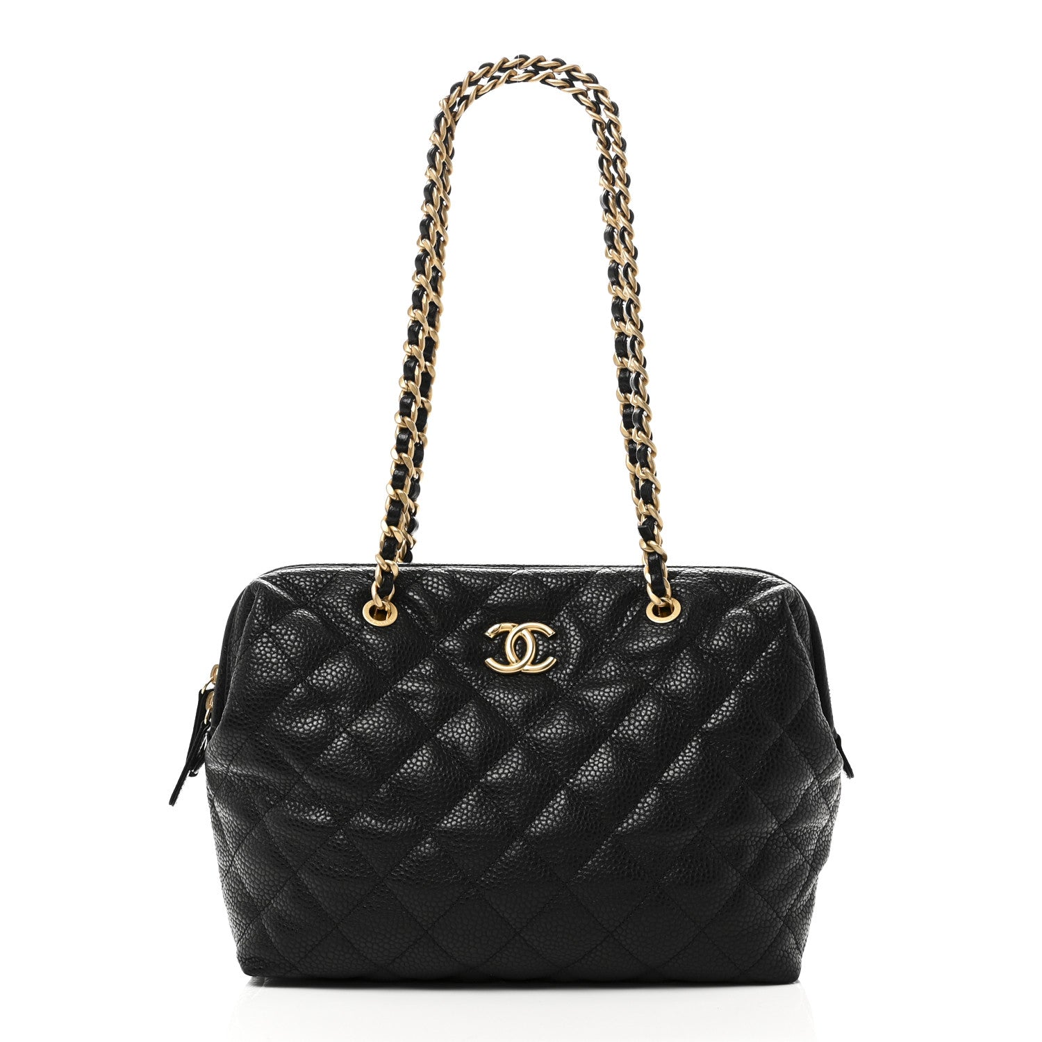 Chanel Shiny Caviar Quilted Large Bowling Bag Black Black 1 of 11