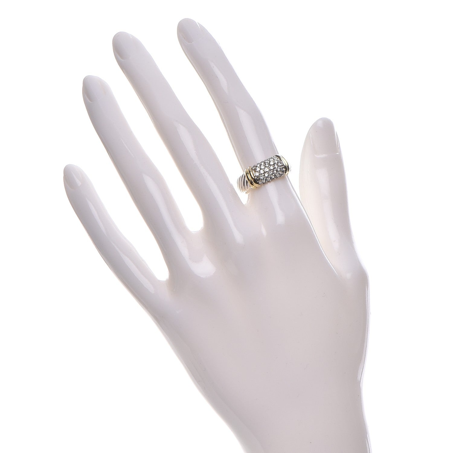 David Yurman Sterling Silver 18K Yellow Gold Diamond 8mm Metro Cable Ring 51.5 6 2 of 6