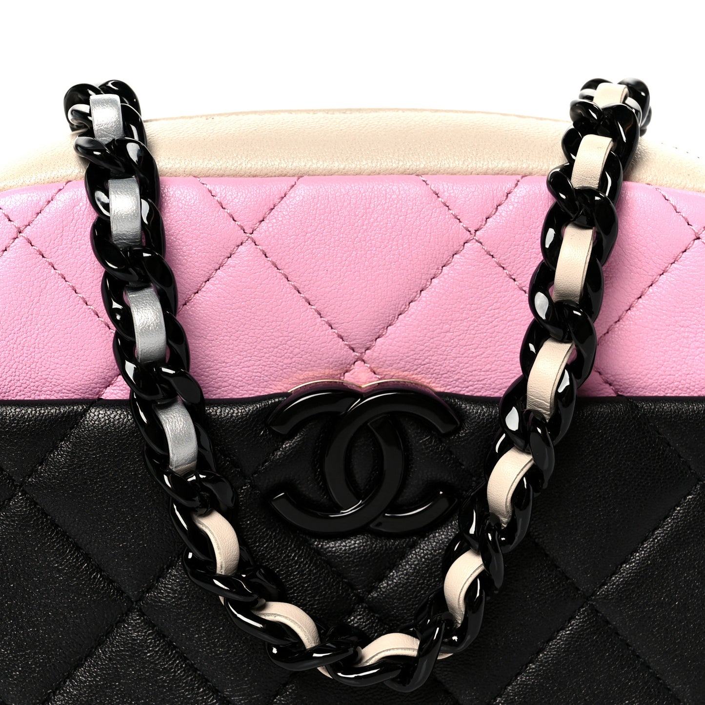 Shiny Lambskin Monochrome Chain Mini Camera Case Bag Pink Black Silver