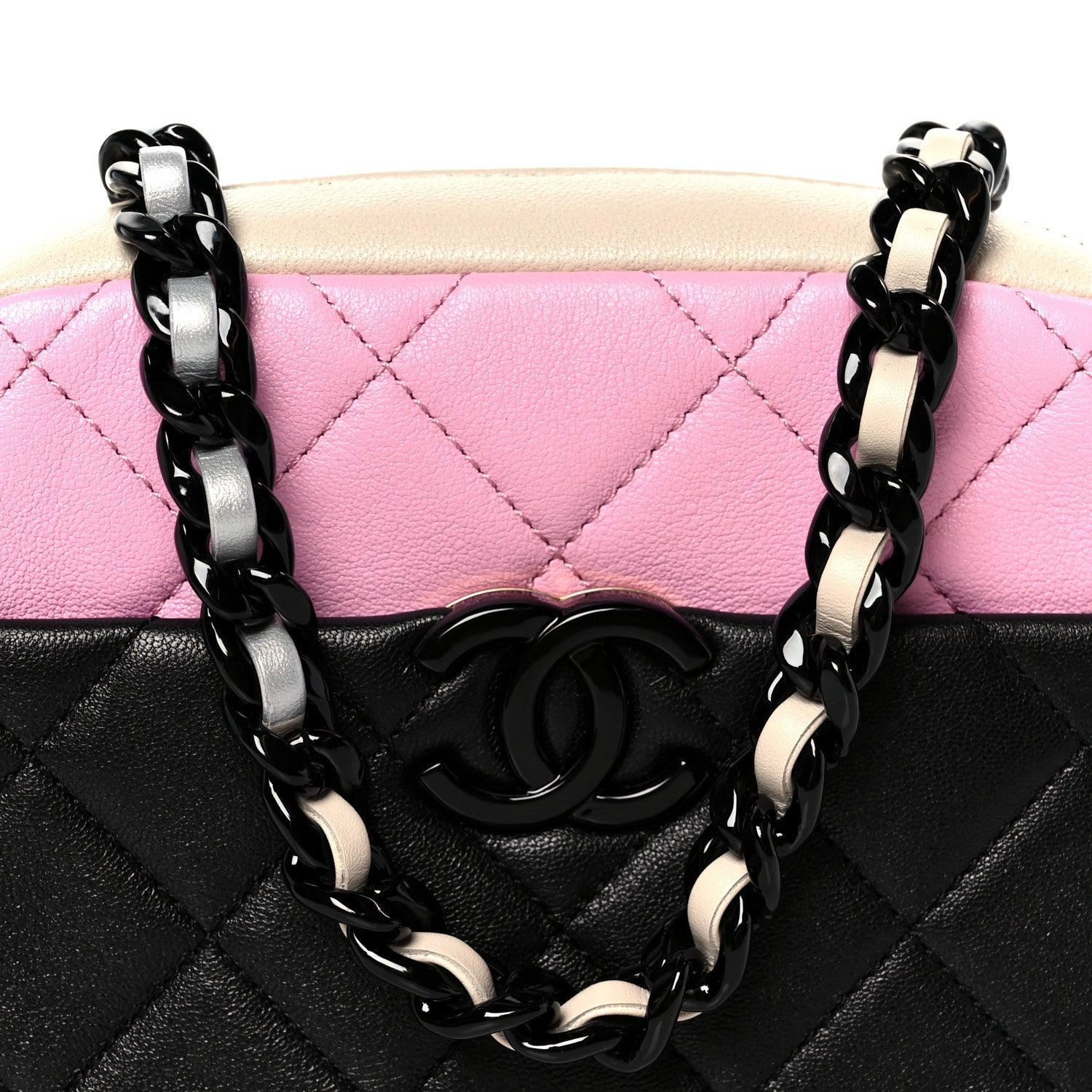 Chanel Shiny Lambskin Monochrome Chain Mini Camera Case Bag Pink Black Silver 8 of 11