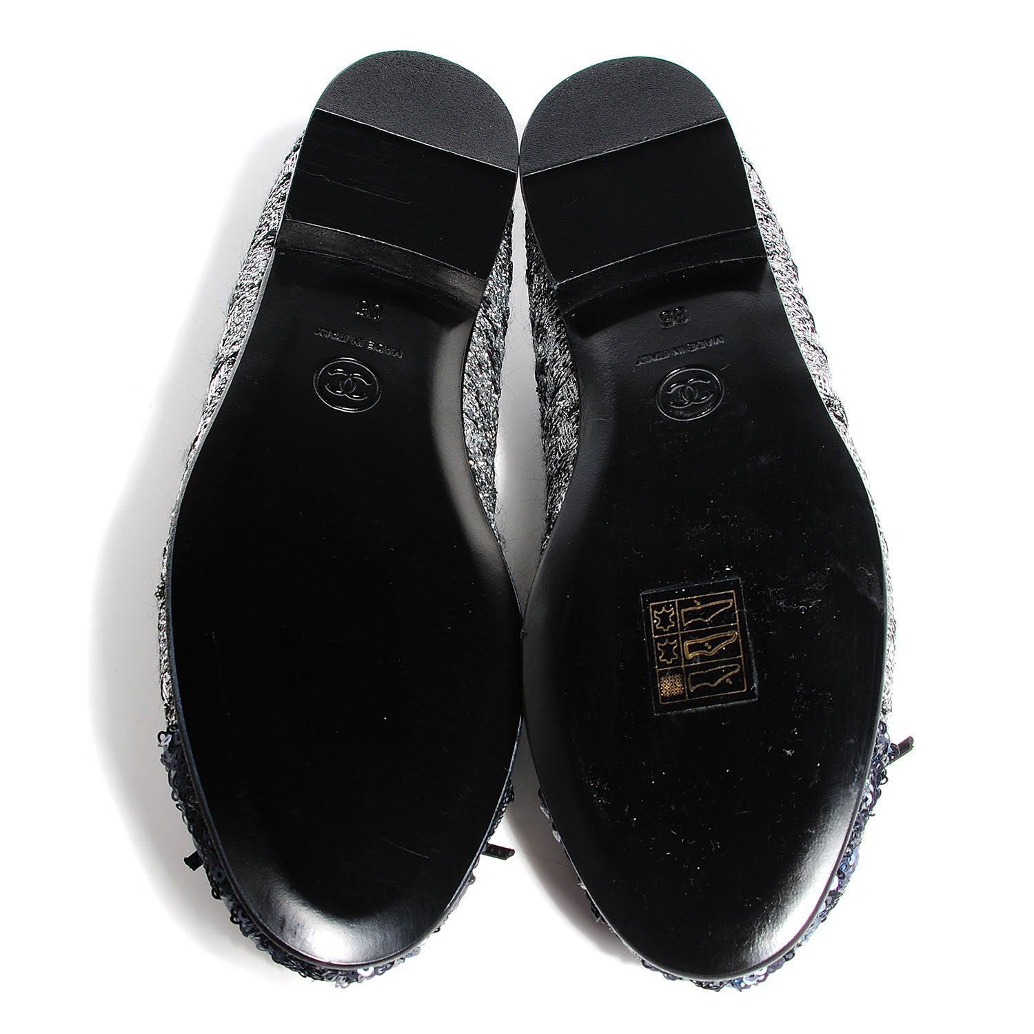 Chanel Tweed Sequin Cap Toe Ballerina Flats 35 Black Blue 5 of 7