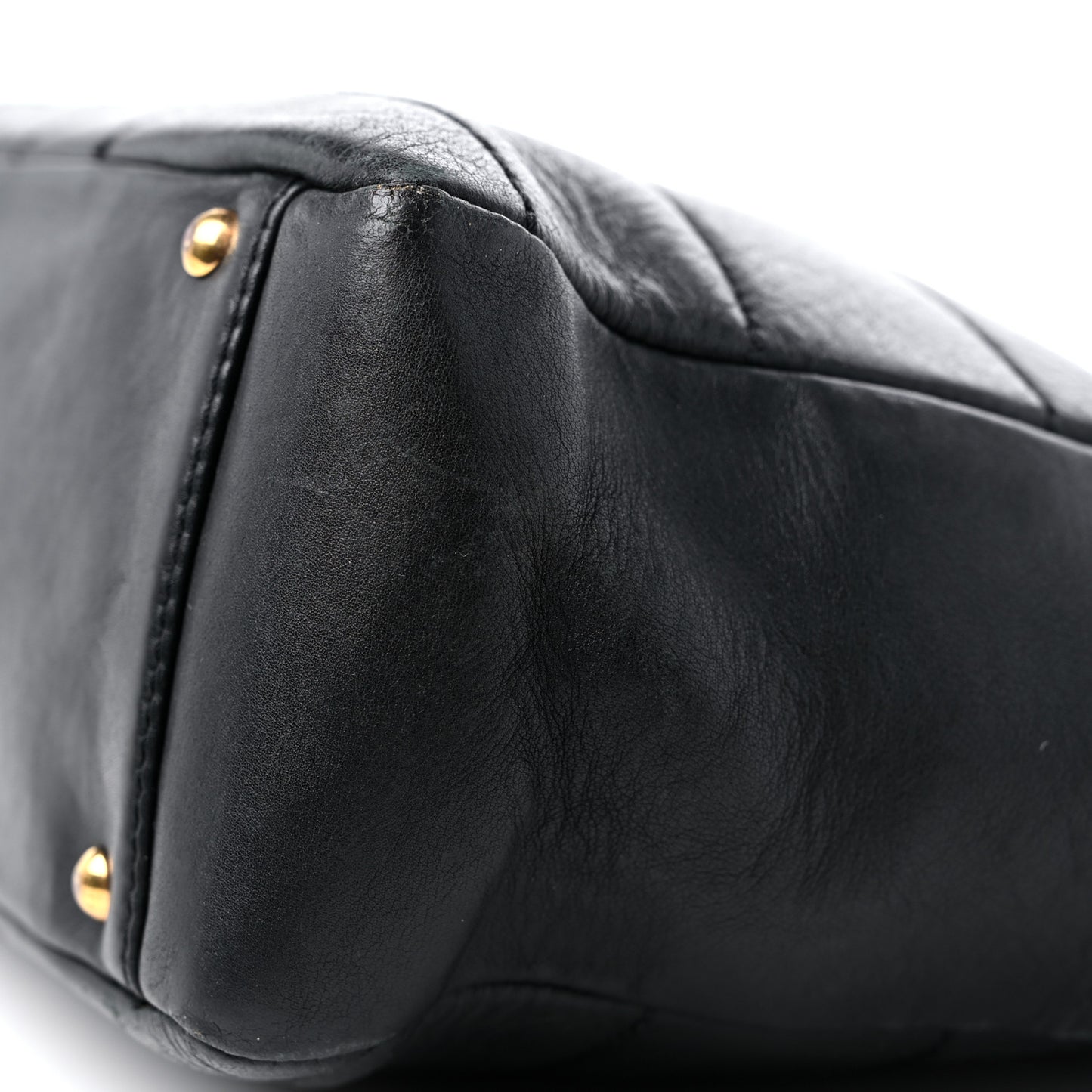 Calfskin Stitched Chocolate Bar Shopping Tote Black