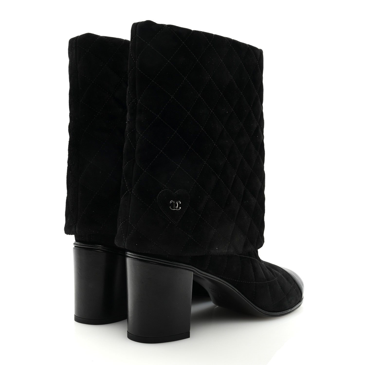 Chanel Suede Quilted Foldover CC Heart Short Boots 40.5 Black 4 of 8