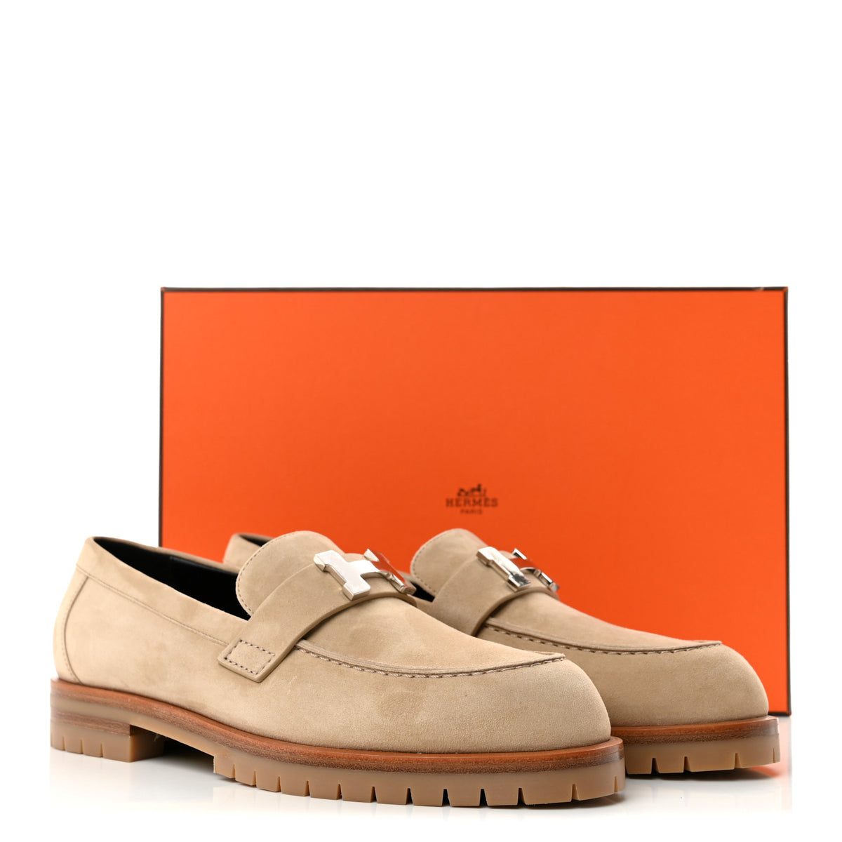 Suede Goatskin Womens Faubourg Loafers 38 Beige Argile