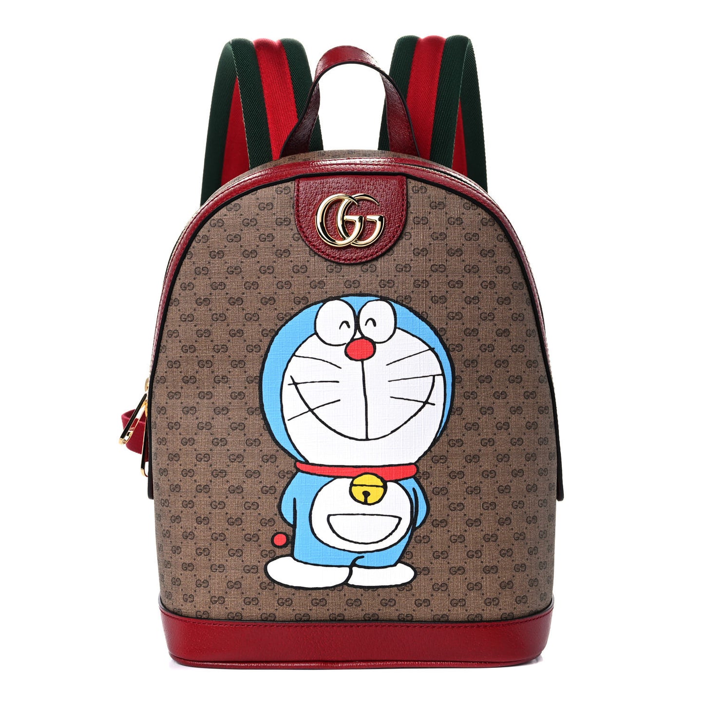X DORAEMON Mini Vintage GG Supreme Monogram Small Dome Backpack Beige Cherry Red