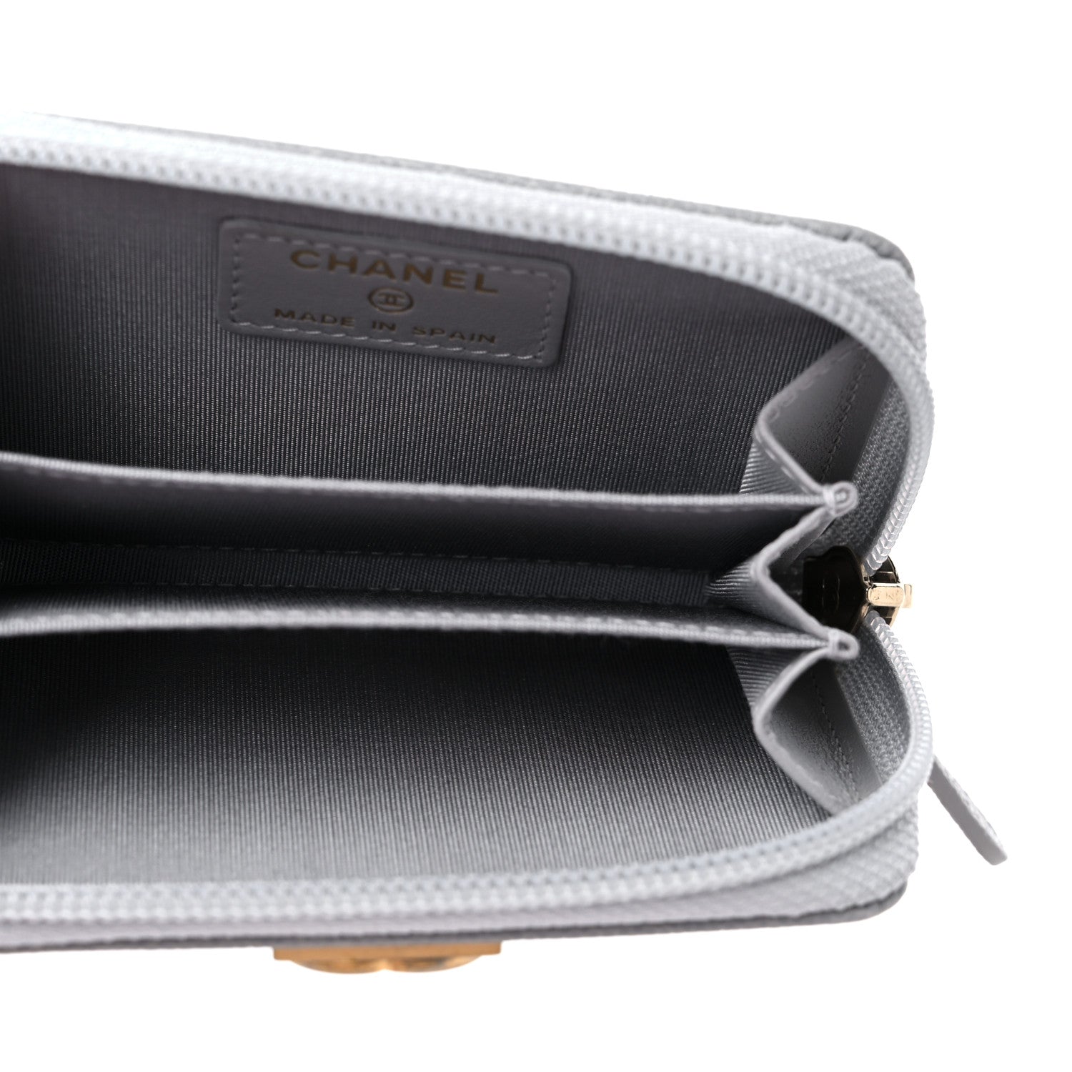 Chanel Caviar Quilted Boy Zip Around Coin Purse Wallet Grey 5 of 9