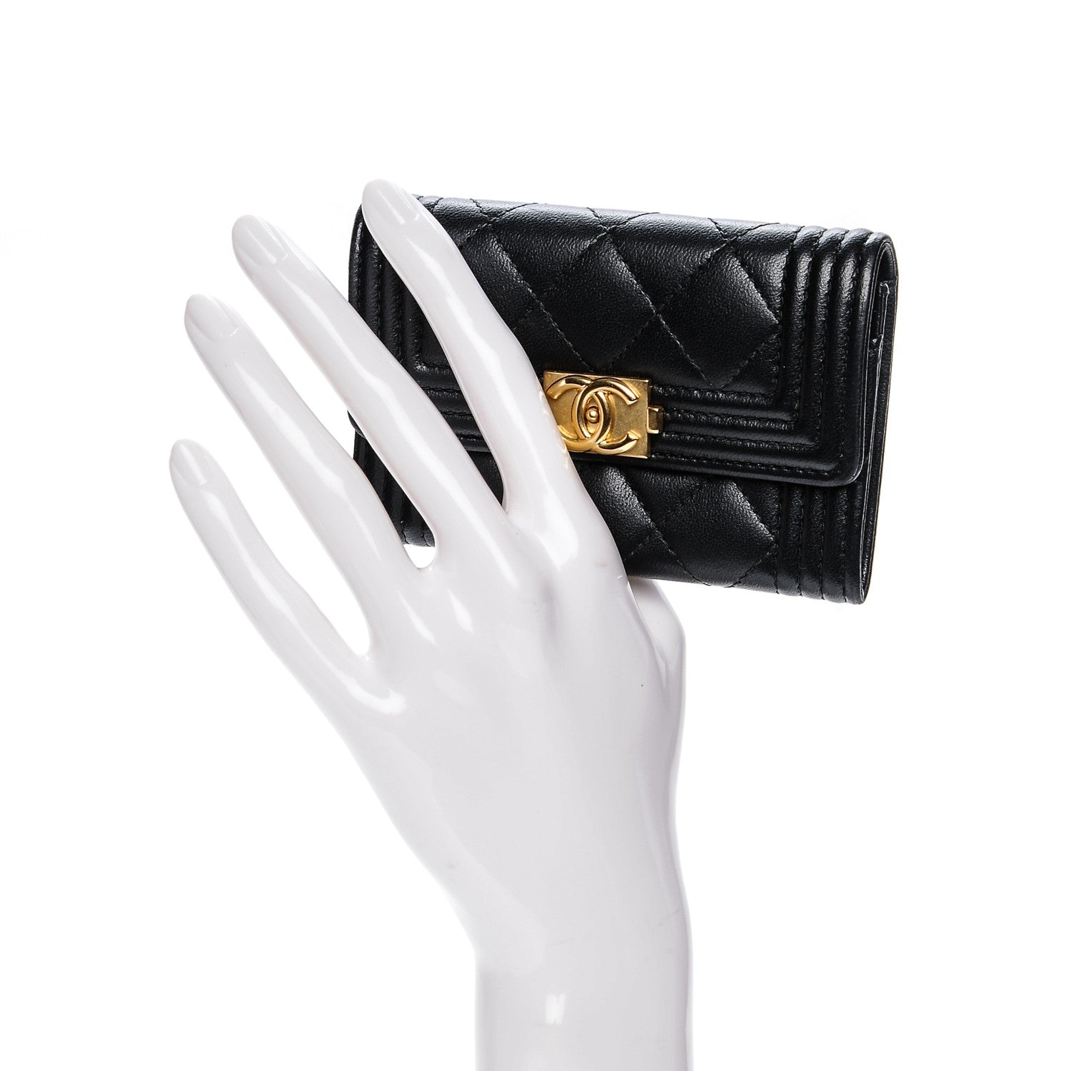 Chanel Lambskin Quilted Boy Card Holder Wallet Black 2 of 8