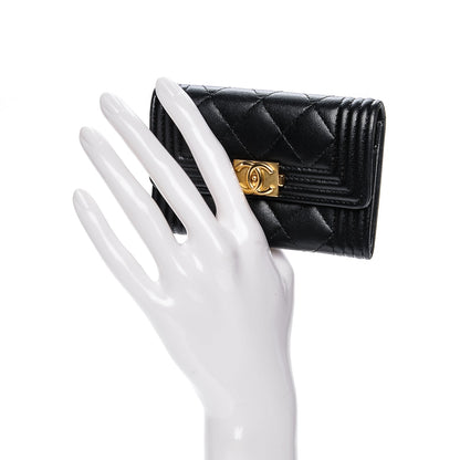 Chanel Lambskin Quilted Boy Card Holder Wallet Black 2 of 8