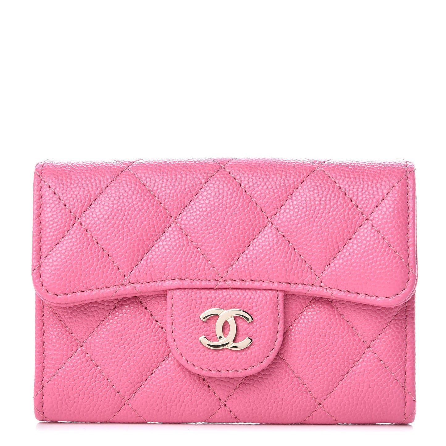 Caviar Quilted Flap Card Holder Pink