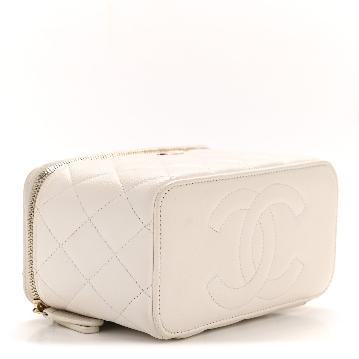 Caviar Quilted Small Vanity Case With Chain White