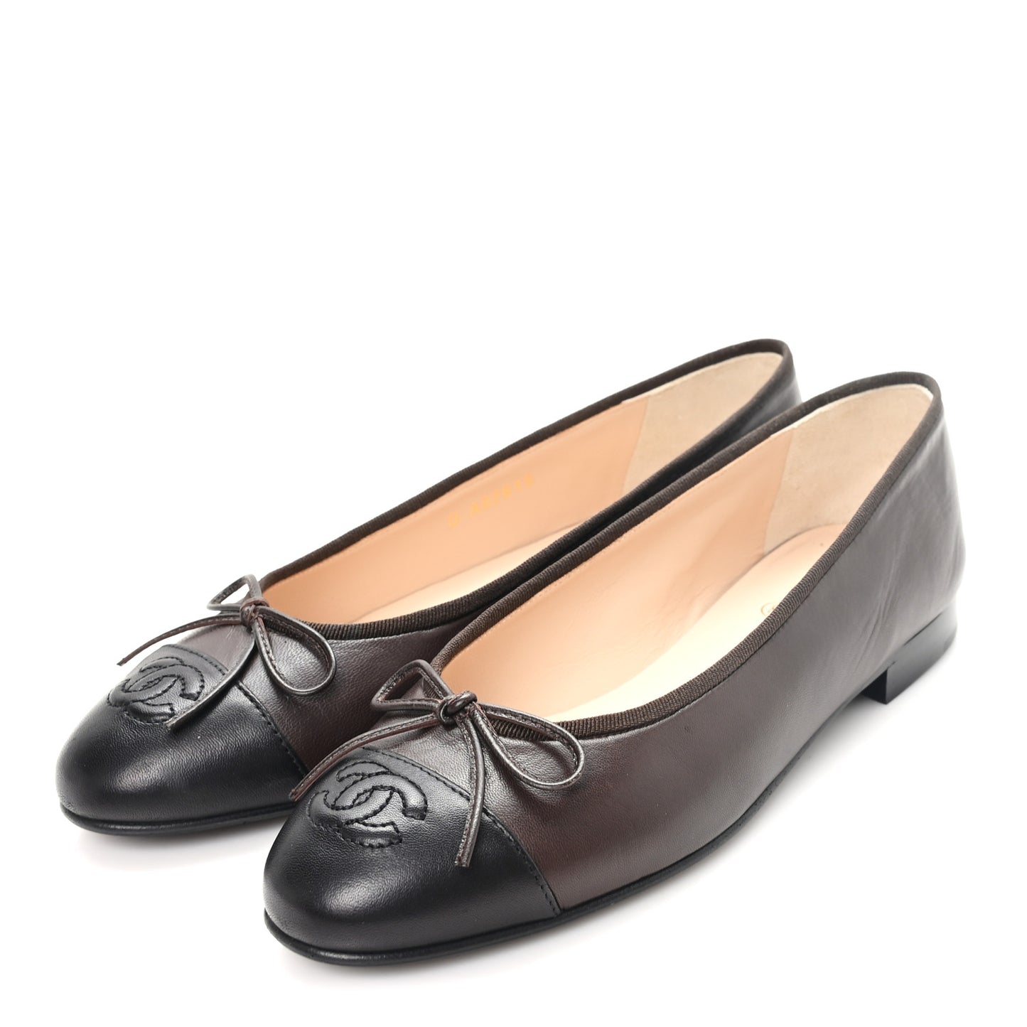 Lambskin Cap Toe CC Ballerina Flats 38 Brown Black