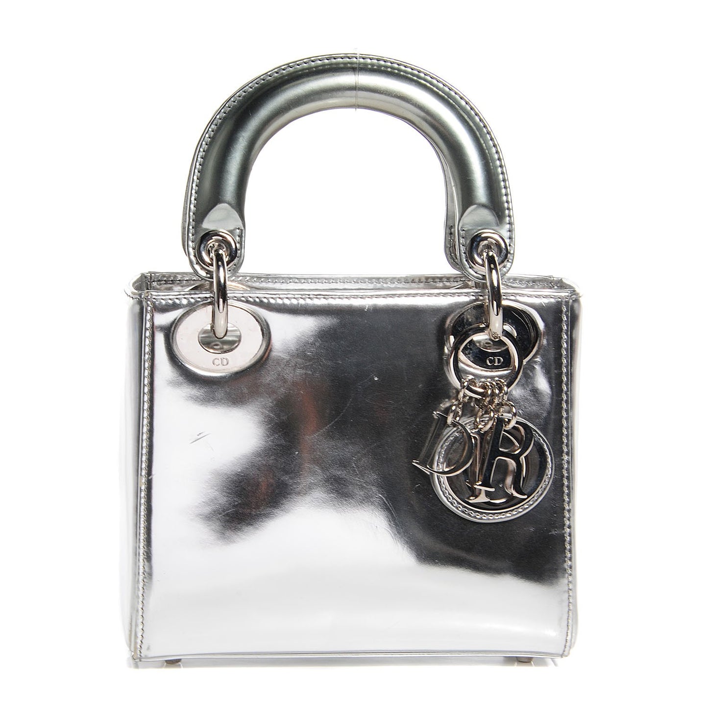 Metallic Calfskin Mini Lady Dior Silver