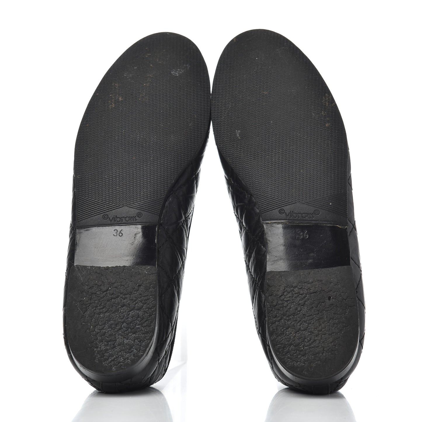 Aged Calfskin Quilted CC Cap Toe Ballerina Flats 36 Black