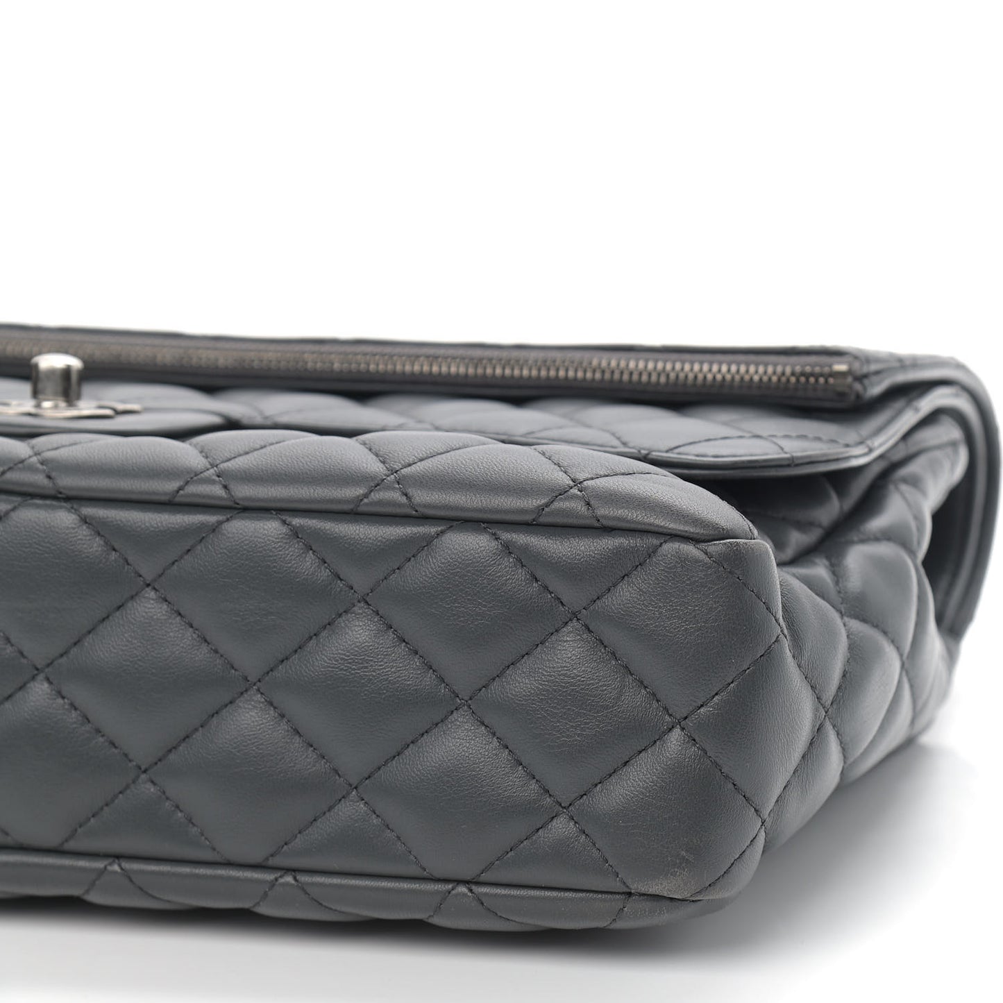 Lambskin Quilted Jumbo Multi Flap Bag Dark Grey