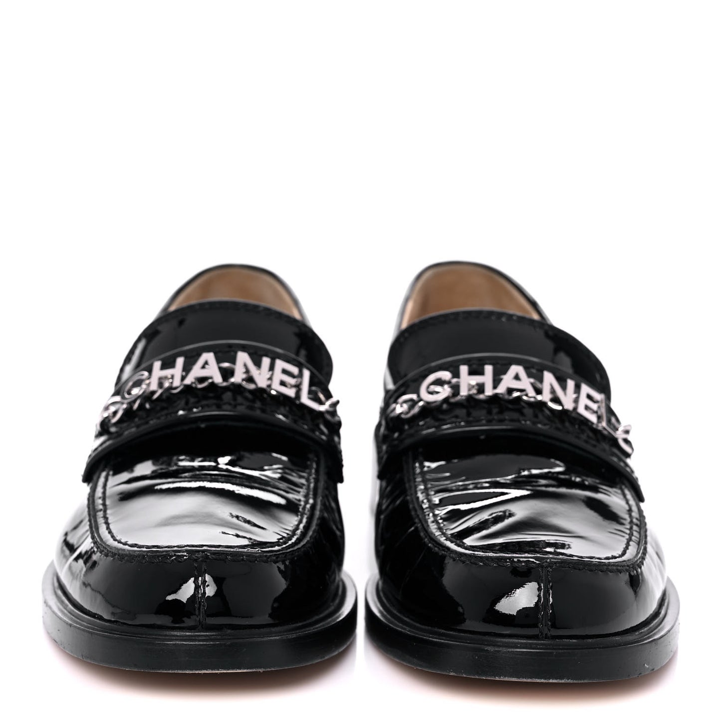 Patent Calfskin Logo Loafers 40 Black