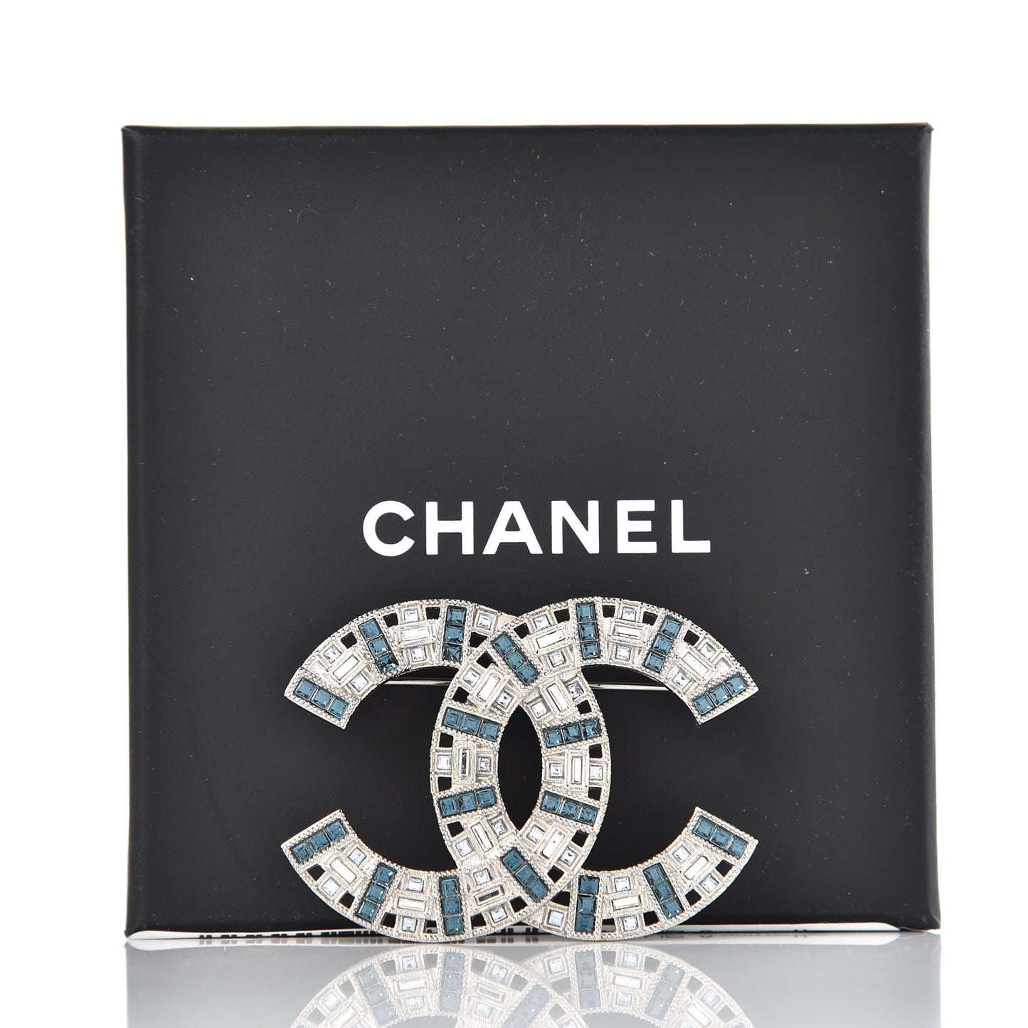 Baguette Crystal CC Brooch Silver Blue
