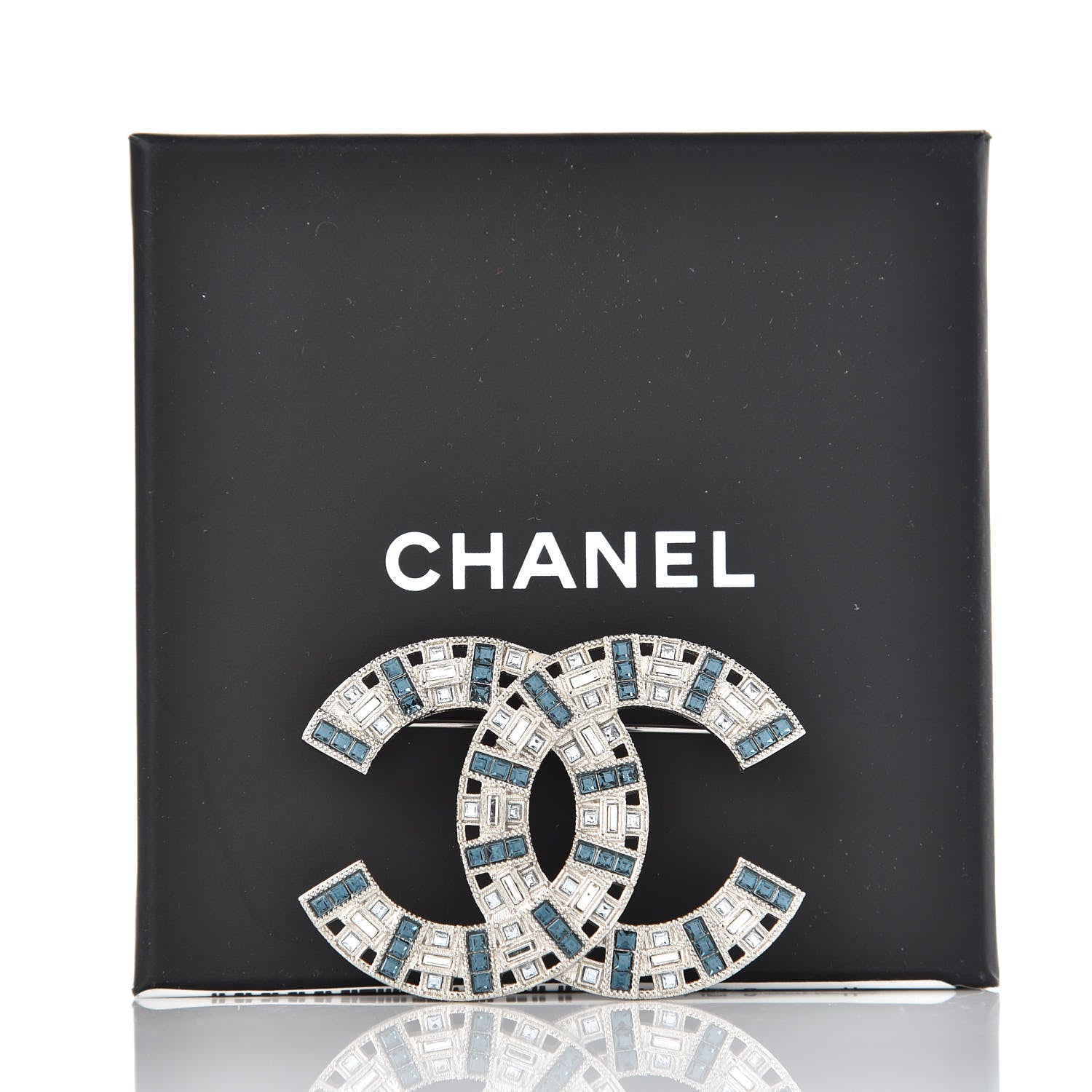 Chanel Baguette Crystal CC Brooch Silver Blue 5 of 5