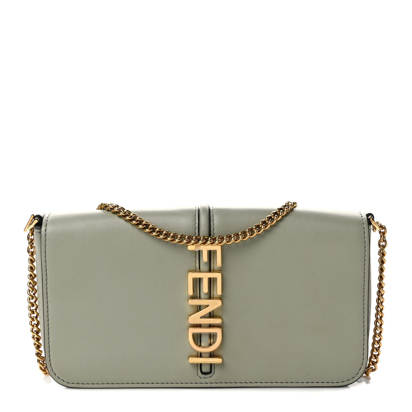 Vitello Grace Matte Fendigraphy Wallet on Chain Green Tea