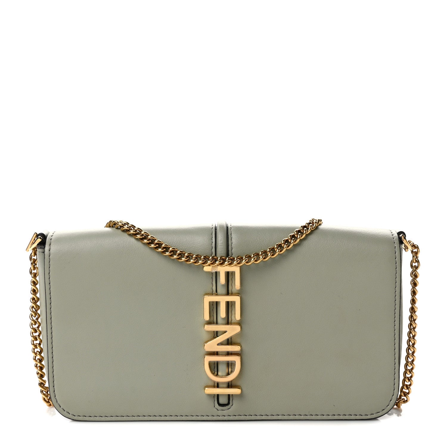 Fendi Vitello Grace Matte Fendigraphy Wallet on Chain Green Tea 1 of 12