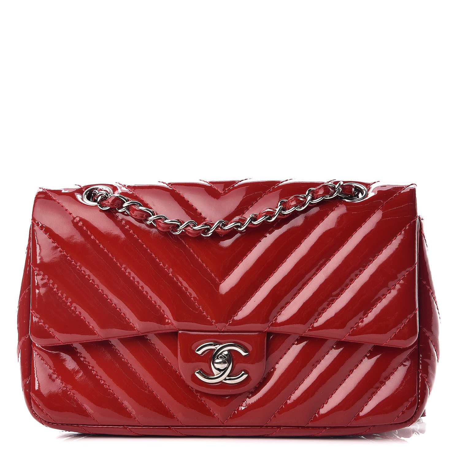 Chanel Patent Chevron Quilted Medium Single Flap Red 1 of 9