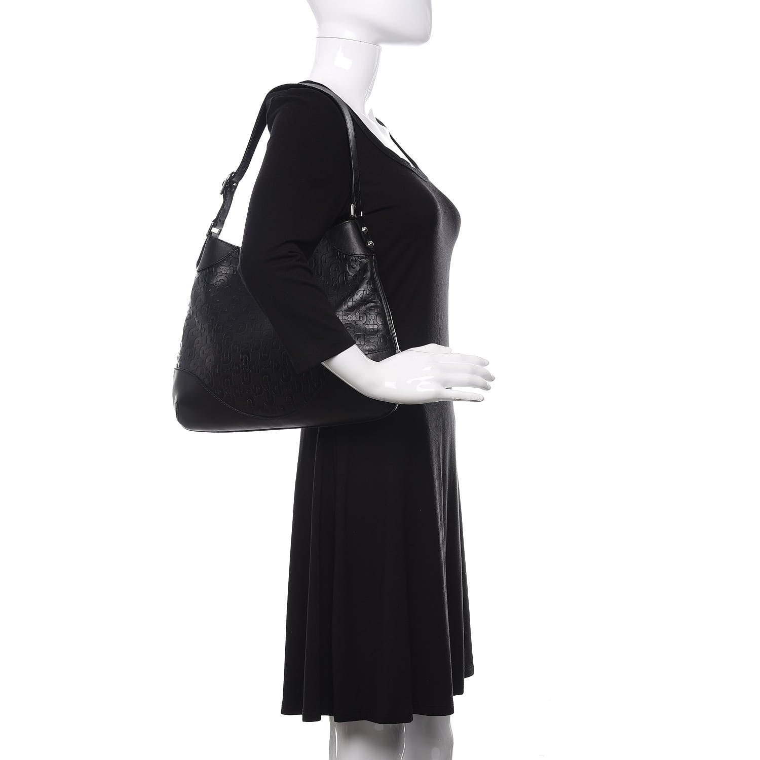Gucci Calfskin Horsebit Embossed Hobo Black 2 of 12