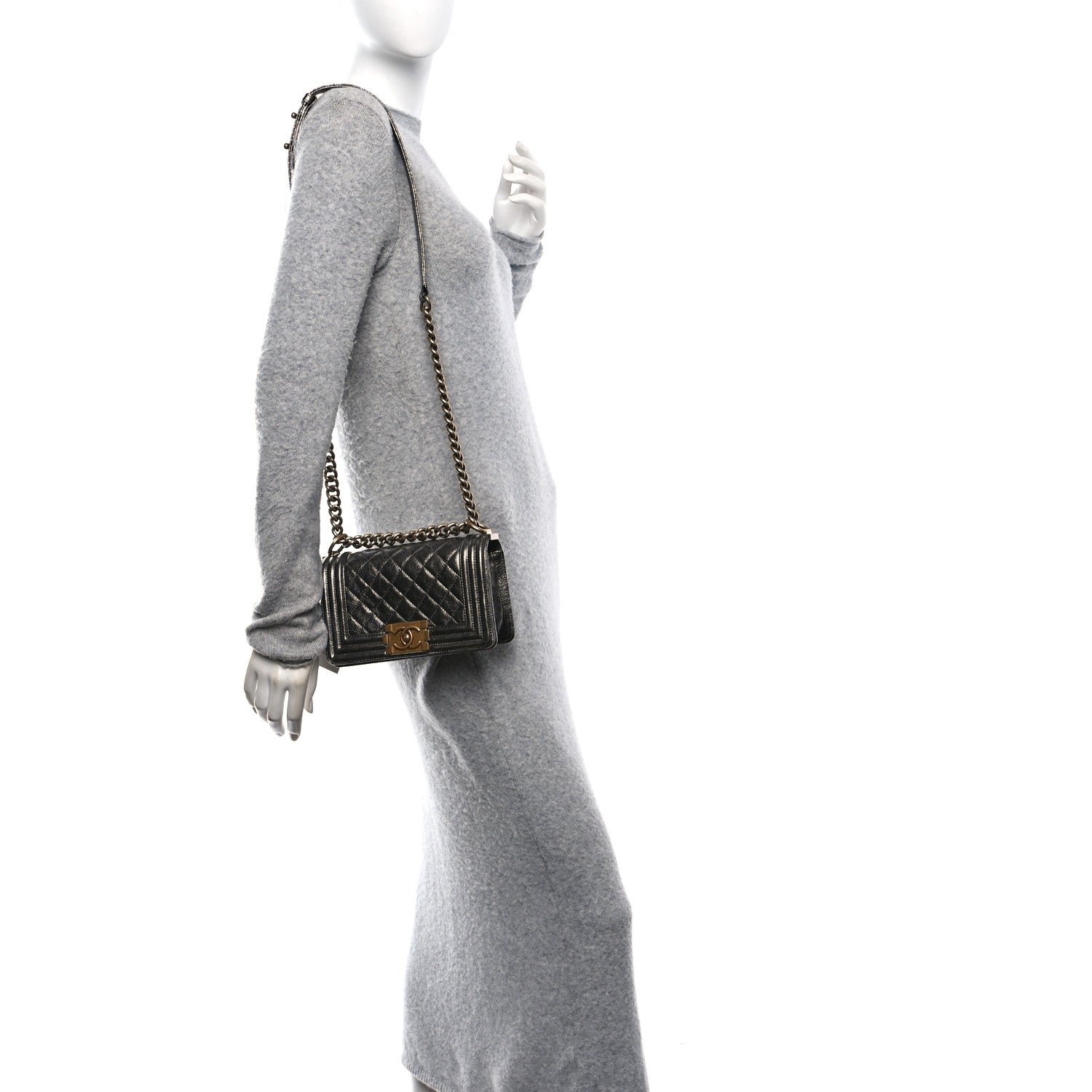 Chanel Cracked Metallic Calfskin Quilted Small Boy Flap Dark Silver 2 of 11