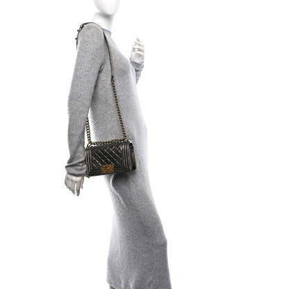 Chanel Cracked Metallic Calfskin Quilted Small Boy Flap Dark Silver 2 of 11