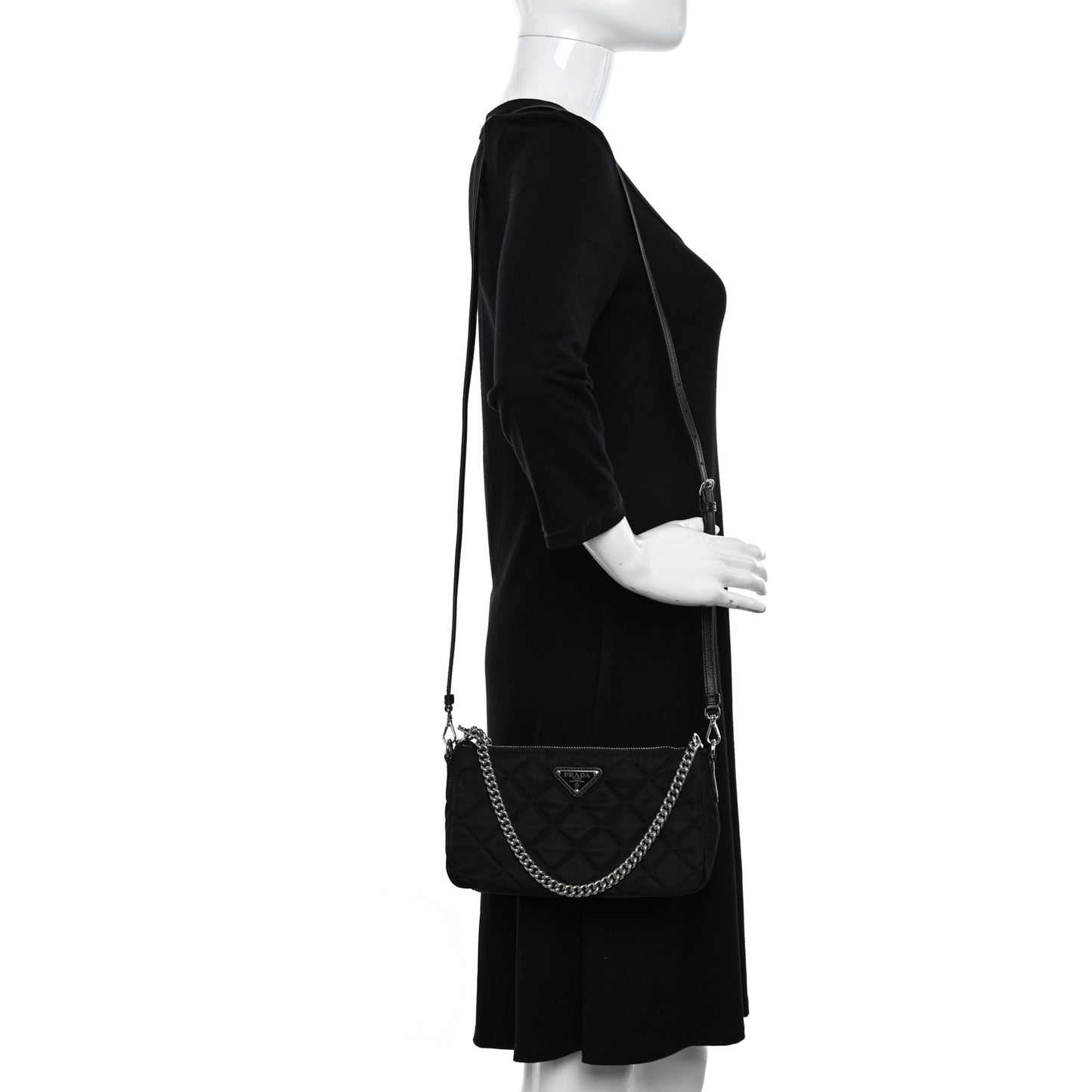 Nylon Tessuto Impuntu Quilted Crossbody Bag Black