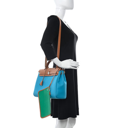Hermes Toile Officier Vache Hunter Verso Herbag Zip Retourne PM 31 Bleu Azteque Menthe 2 of 15