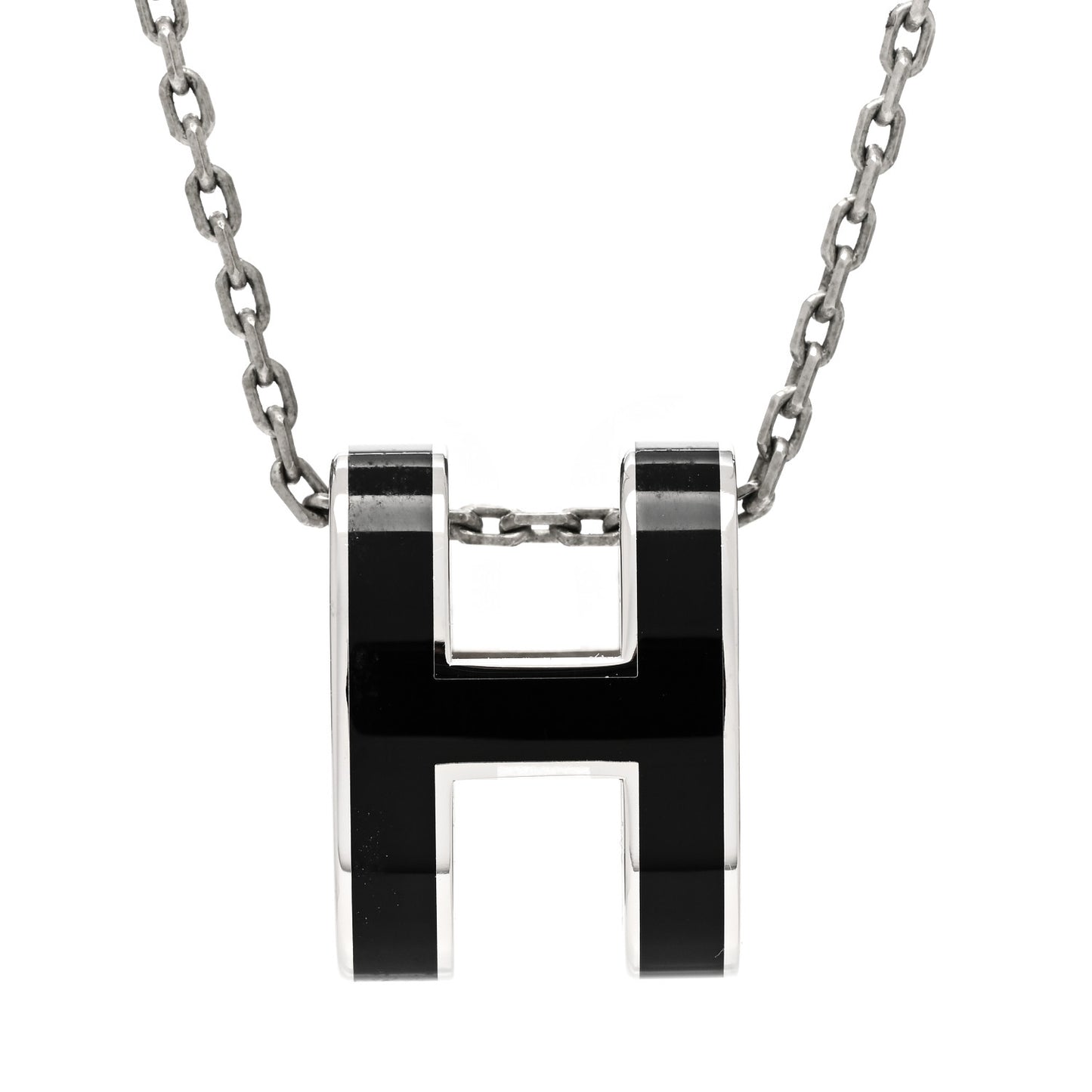 Lacquered Palladium Pop H Pendant Necklace Black