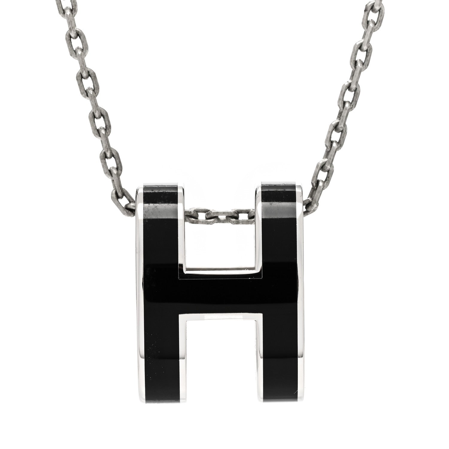 Hermes Lacquered Palladium Pop H Pendant Necklace Black 4 of 6
