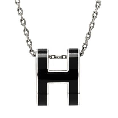 Hermes Lacquered Palladium Pop H Pendant Necklace Black 4 of 6