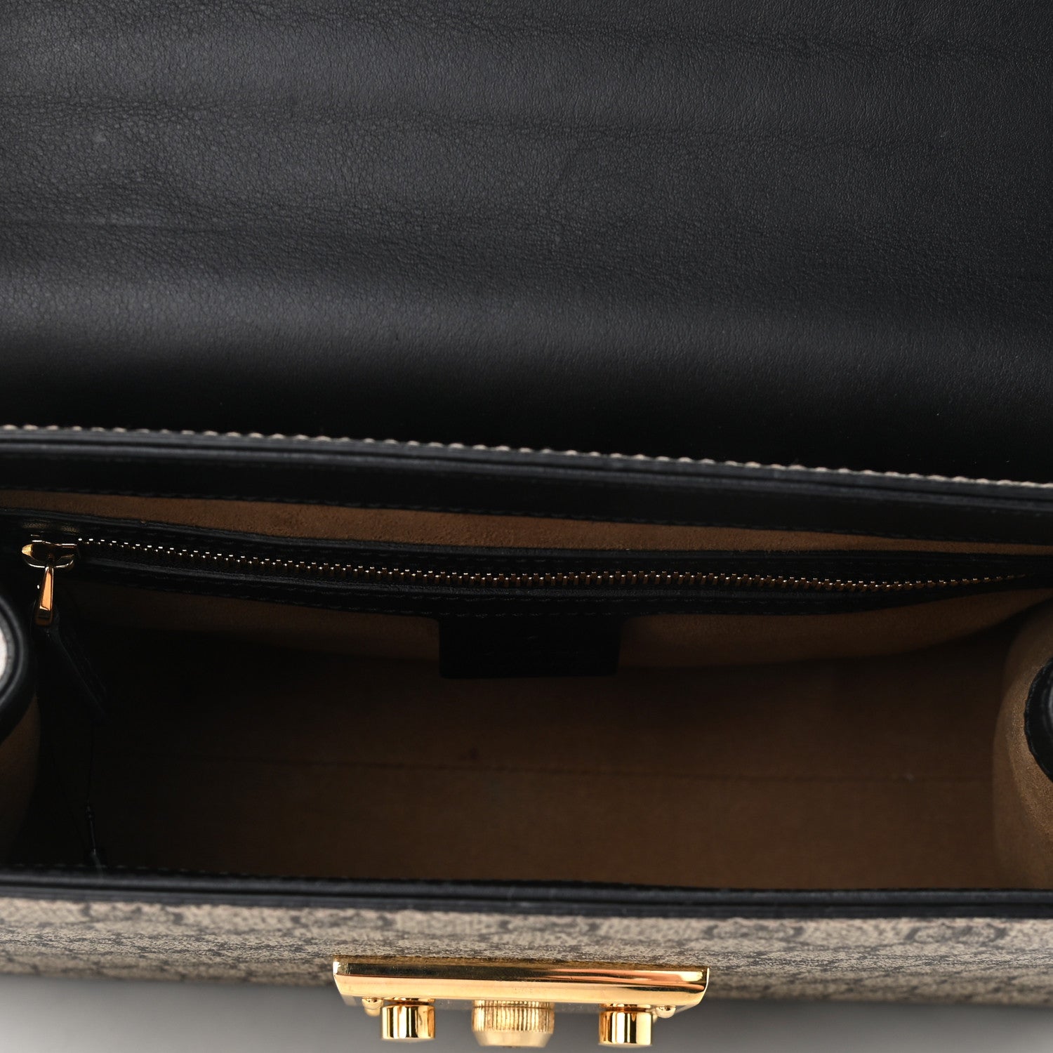 Gucci GG Supreme Monogram Calfskin Small Padlock Top Handle Bag Beige Black Cuir 5 of 11