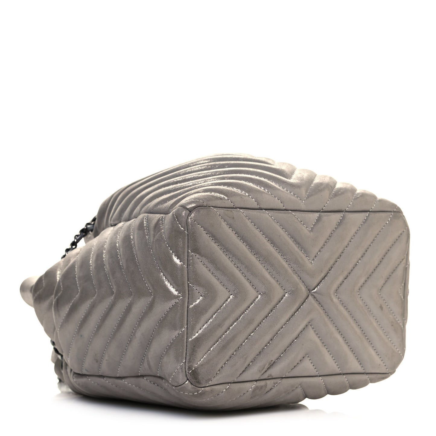 Iridescent Calfskin Chevron Small Urban Spirit Drawstring Bag Silver
